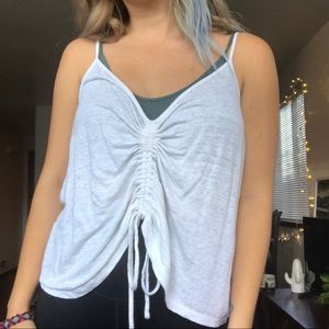 White Cinched Flowy Tank
